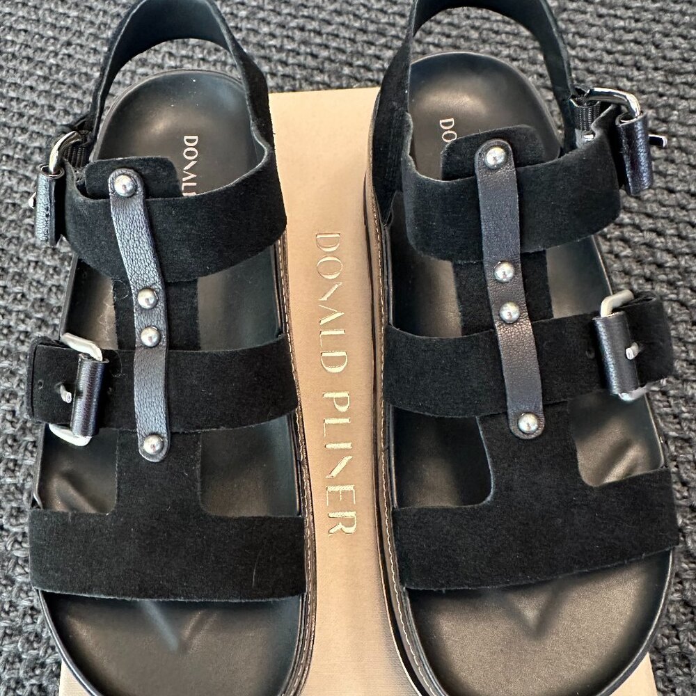 Donald Pliner Jesmin Platform Fisherman Sandals, Black Suede, Size 8